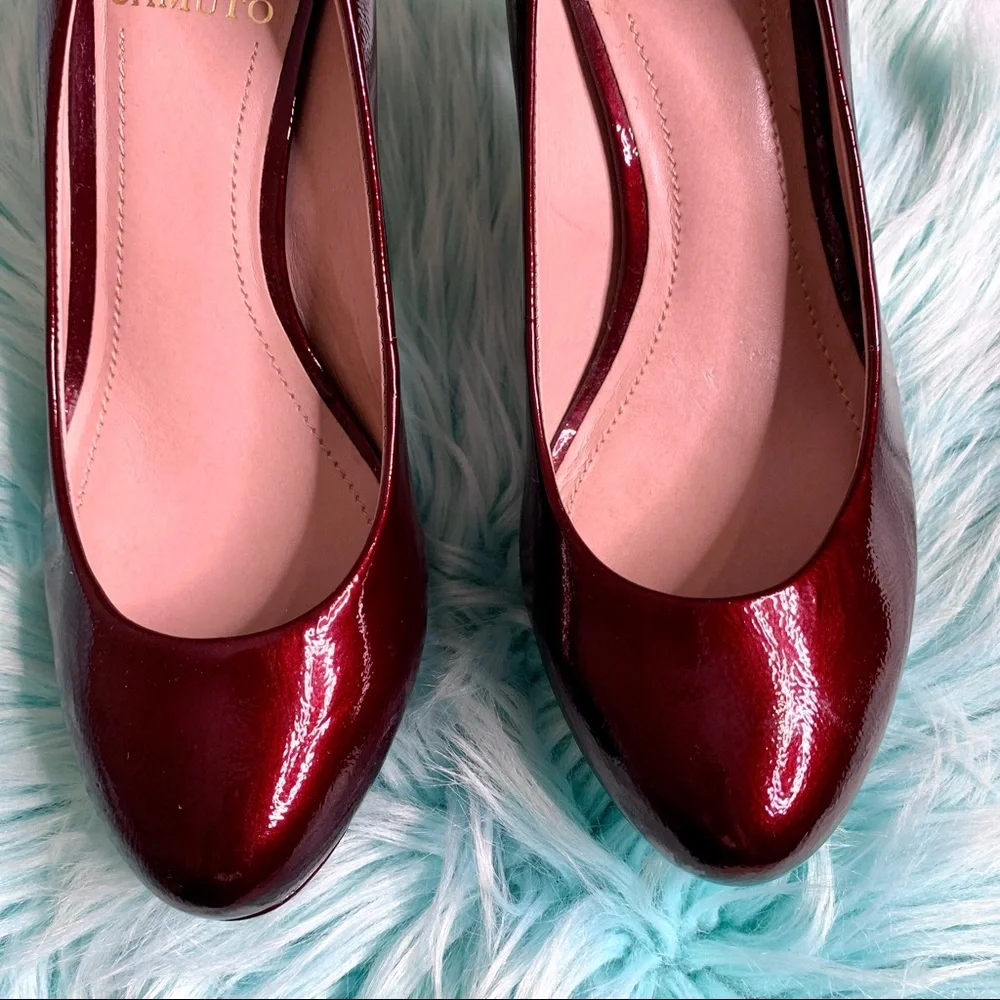 Vince Camuto Patent Leather Dark Red Vintage Heels Women’s 7 Low Platform